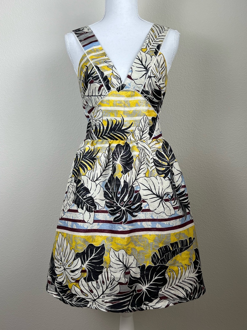 H&M Y2K Tropical Palm Print Open Back Mini Dress Resort Party US 6